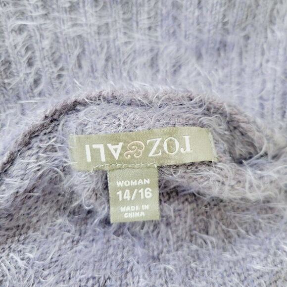 Roz & Ali Womens Plus Size 14/16 Purple Fuzzy Patterned Sweater Vest Cardigan - Picture 5 of 12